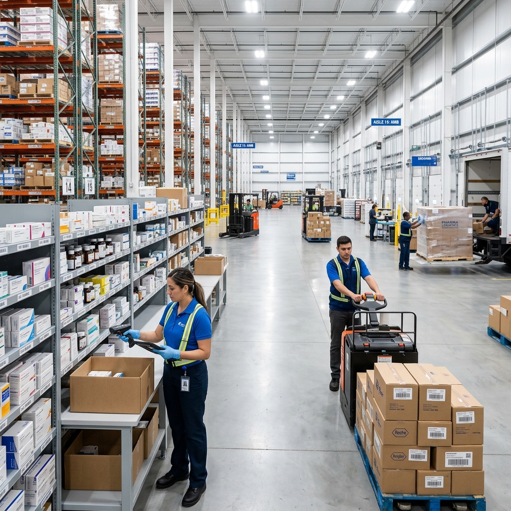 Illustration of pharmaceutical inventory, distribution, and healthcare supply