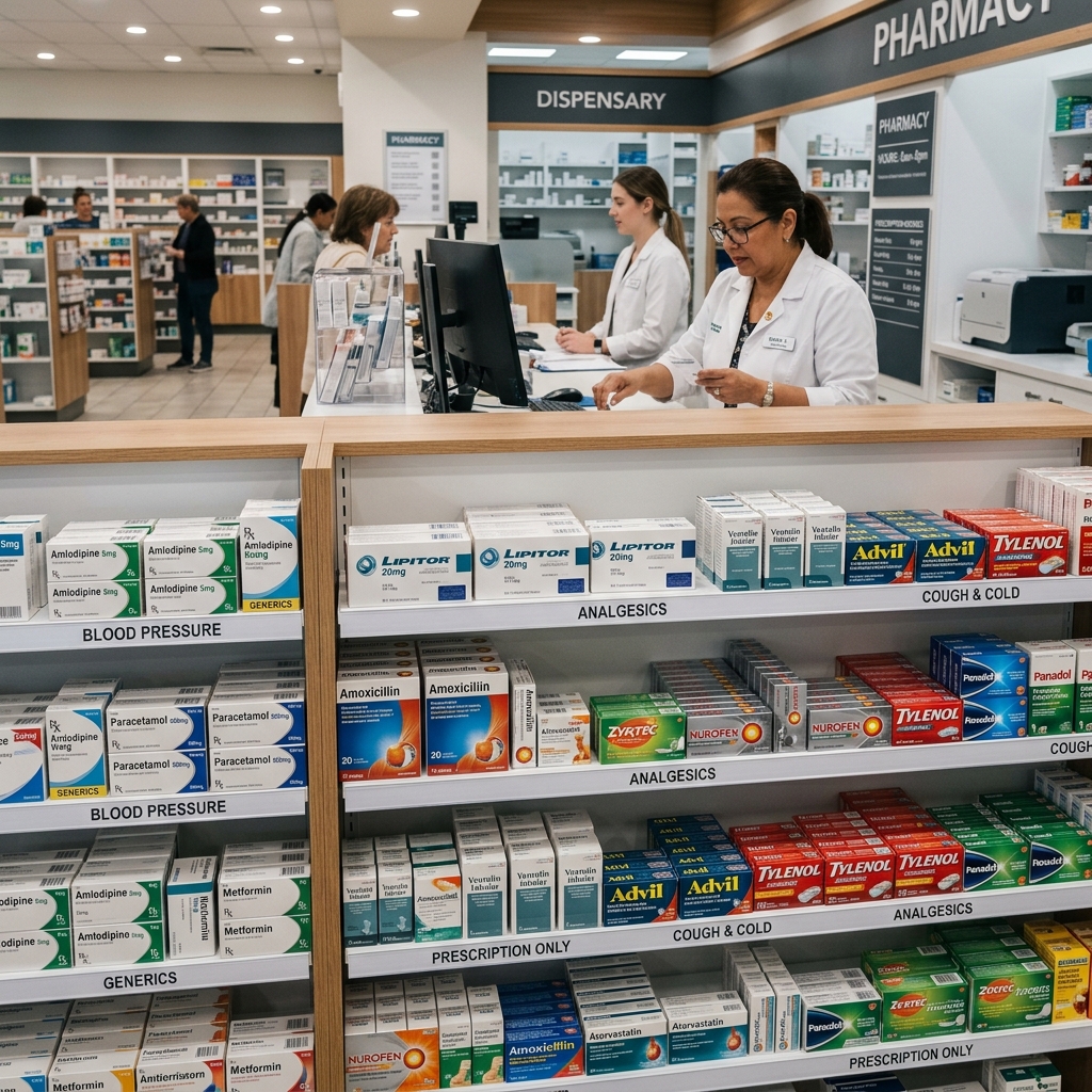Generic and branded medicine packaging illustration